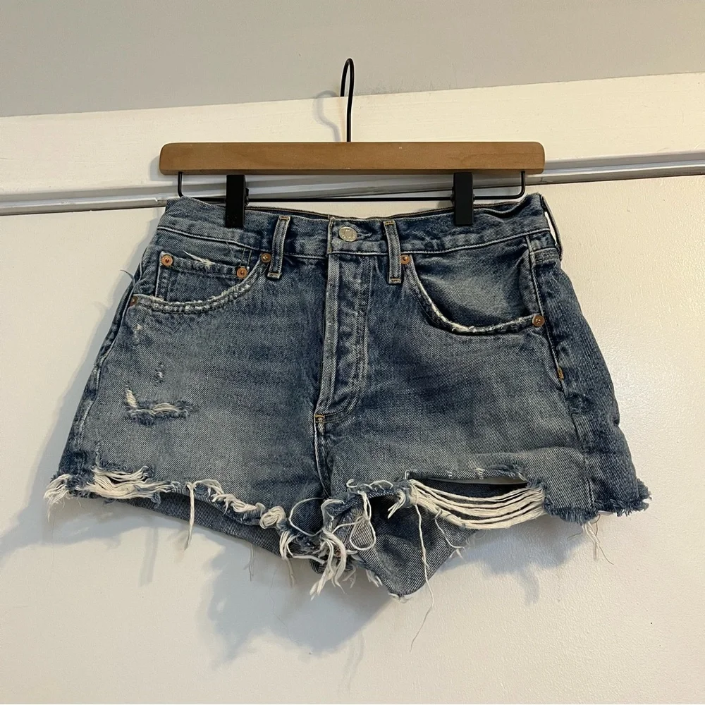 Agolde Blue Distressed Jean Shorts cutoff women’s 25 cotton denim